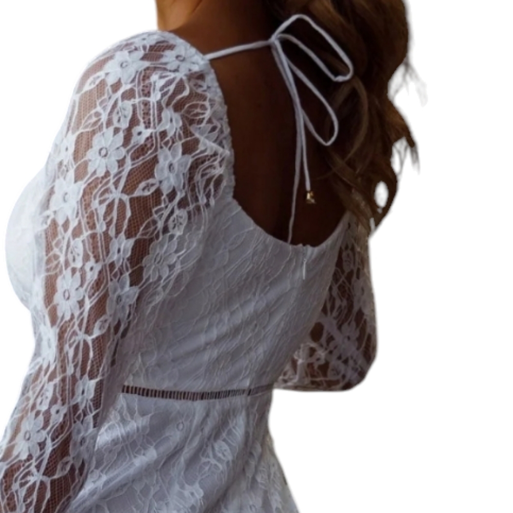 NWT Selfie Leslie Hali Long Sleeve Surplice Neckline Lace Dress White Size M - Picture 6 of 12